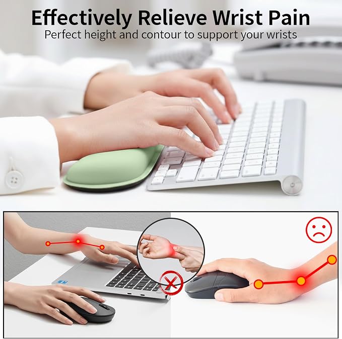 Bloss 2 Green Wrist Rest for Mouse & Keyboard, Ergonomic Wrist Support | Soft Memory Foam, Rubber Non-Slip, Wrist Rest for Mouse, Breathable, 1.2" Thick