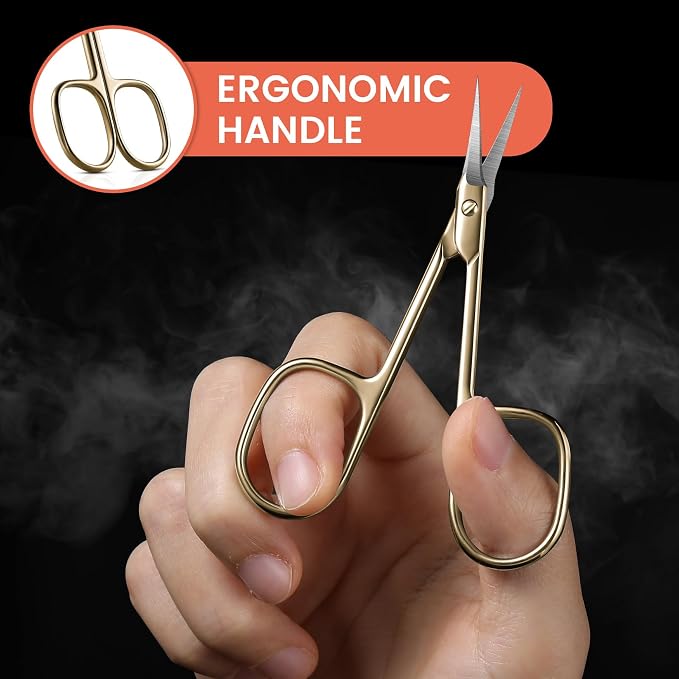 BEZOX Curved Cuticle Scissors - Precision Manicure Scissor Nail Cuticle Trimmer, Professional Stainless Steel Nail Scissors for Cuticle Care, Cuticle Cutter Small Scissors for Women - Golden