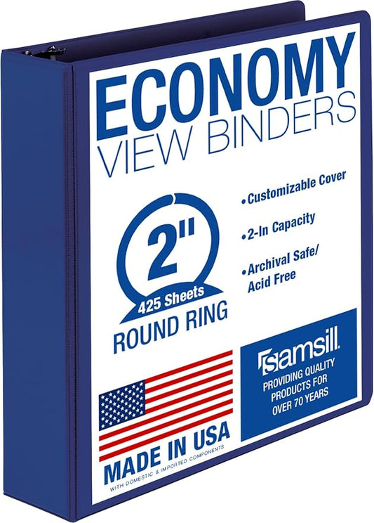 Samsill 2 Inch 3 Ring Binder, Economy Round Ring, Clear View Cover, 425 Sheet Capacity - for School, Home, Office - Dark Blue