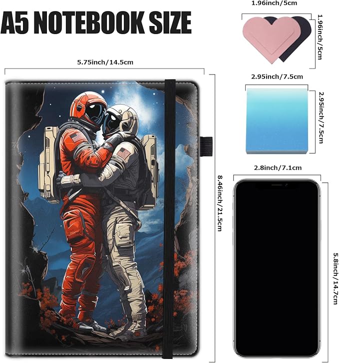 Hardcover Executive Notebooks, A5 PU Leather Lined Journal Notebook, 200 Pages Thick Paper Subject Notebooks for School,Work,Home Writing Business Notebook, Diary Book ， Astronaut
