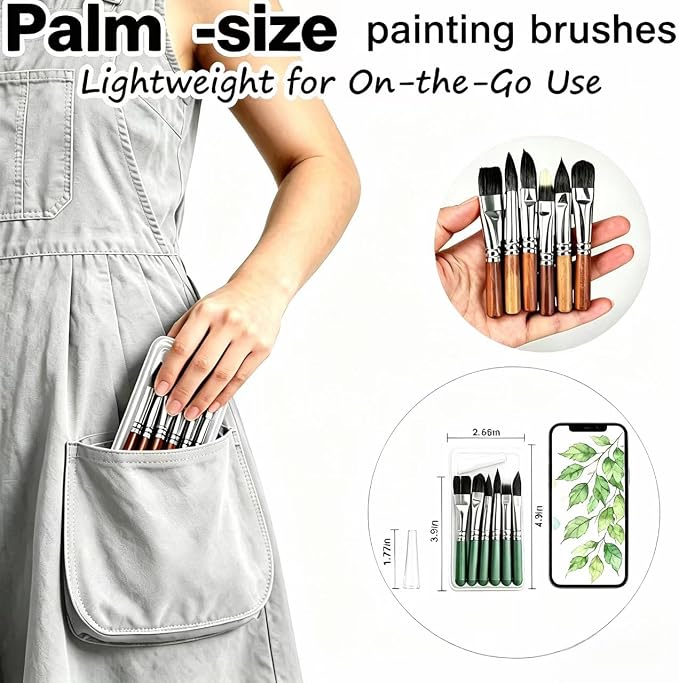 Travel Watercolor Brush Set 2 Packs | Pocket Short Handle 12pcs Travel Brushes w/Extender & Case for Watercolor Acrylic Ink,Gift for Couples Family Friends