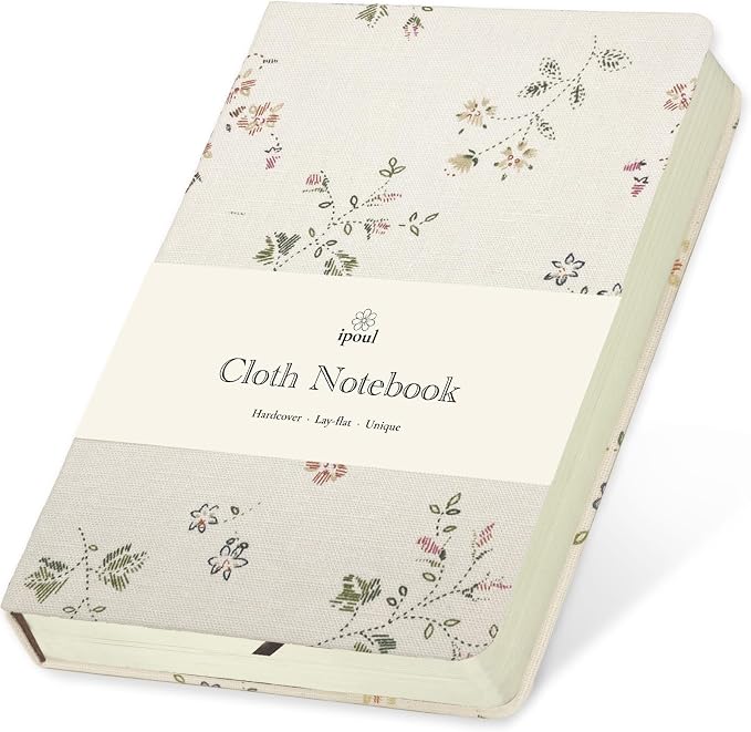 Floral Linen Notebook, Similar Embroidered, Small, 5x7, B6, Hardcover, Lay Flat, Lined & Unlined Sketchbook, Journal for Women,White