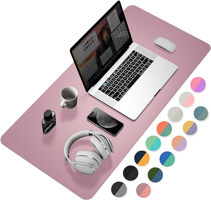 YSAGi Desk Mat, 35.4" x 17" Waterproof Laptop Leather Pad Protector, Large Blotter for Keyboard and Mouse, Writing Pad for Office and Home (Dark Pink+Pink)