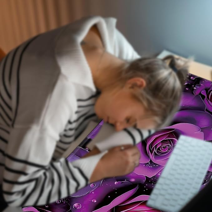 Heated Desk Pad Large Mouse Pad 23.6 x 14.1 inch with 3 Levels Heating & Auto Shut-Off Warm Mouse pad PU Leather Computer Mousepad for Home Office Work - Purple Rose Flowers