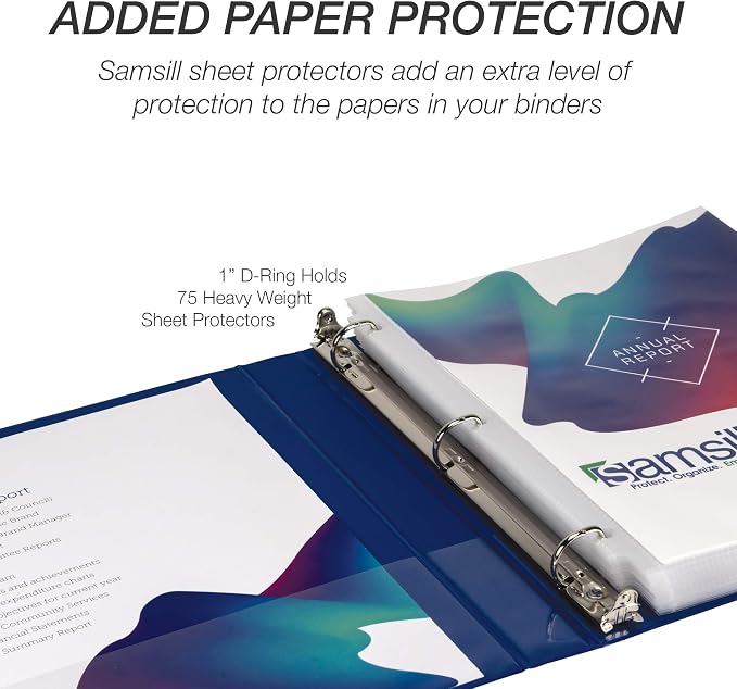 Samsill Durable 1 inch 3 Ring Binder, D Ring Binder, 100% Recycled Chipboard, Blue, 4 Pack
