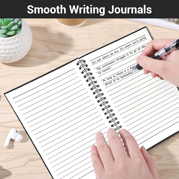 GINMLYDA 4Pack Small Spiral Notebook A5, 8.25x5.5” 120 Lined Pages Wide Ruled Spiral Journal Bulk Blank Kraft Cover Spiral Bound Notebook & Writing Pads for Home Office Meeting Work Note Taking