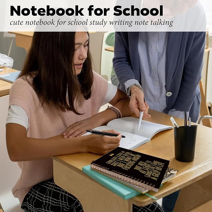 Funny Office Notebook for Work - Sarcastic A5 Spiral Journal & Pen Set, Hilarious to Do List Planner, Coworker Goodbye Leaving Gift, 80 Sheets College Ruled, Black & Gold