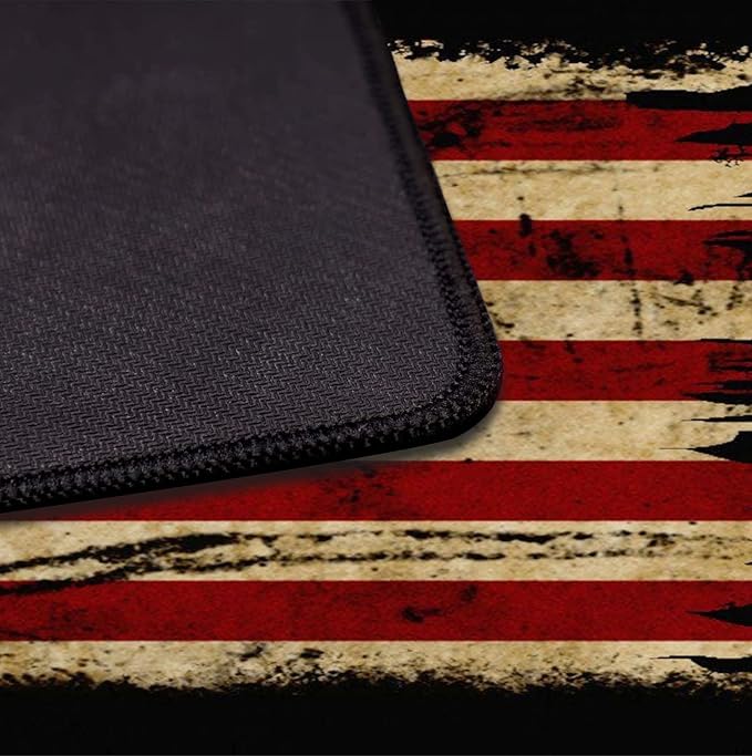 Retro American Flag XL Gaming Mouse Pad with Stitching Edge Laptop Desk Mat | Large Extended Mouse Pad; Full Desk Coverage; Waterproof Coating; Stable Anti-Slide Base For Gaming, Office, Study Daily Use