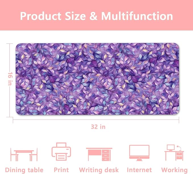 Britimes Purple Oil Painting Desk Mat Leaves Abstract Deak Pad Non-Slip PU Leather Large Keyboard Mouse Pad Office Desktop Accessories for Office,Work,Home Decor(31.5"X15.7")