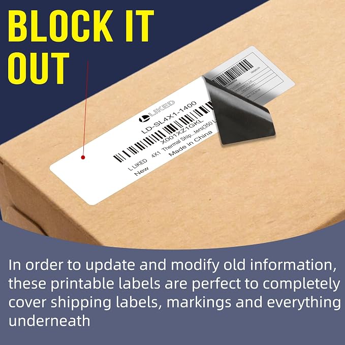 L LIKED 4" x 1" Direct Thermal Labels, Permanent Adhesive Barcode Shipping Labels & Compatible with Rollo, Zebra and Other Desktop Printers (1 Roll, 1400 Labels)