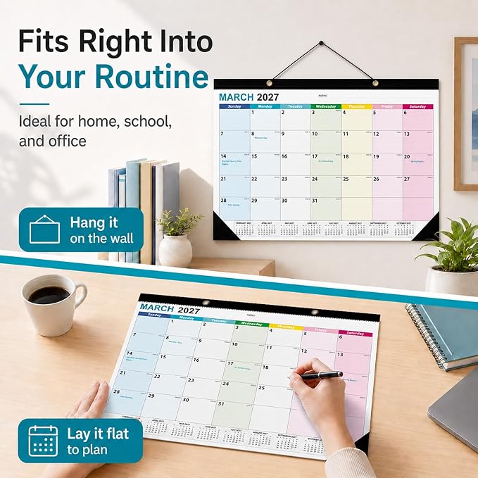 Desk Calendar 2026-2027 - Ougesi 19 Month Desk Top Calendar June 2026 - Dec 2027,17x12 Academic Desk Calendar with Thick Paper, Large Blocks for Home & Office (Colorful)