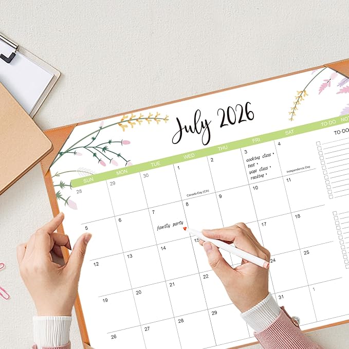 Desk Calendar 2026 with Desk Mat – 22" x 17" Large Desk Pad Calendar Runs from July 2026 to December 2027, Floral Design Desktop Calendar for Home, Office