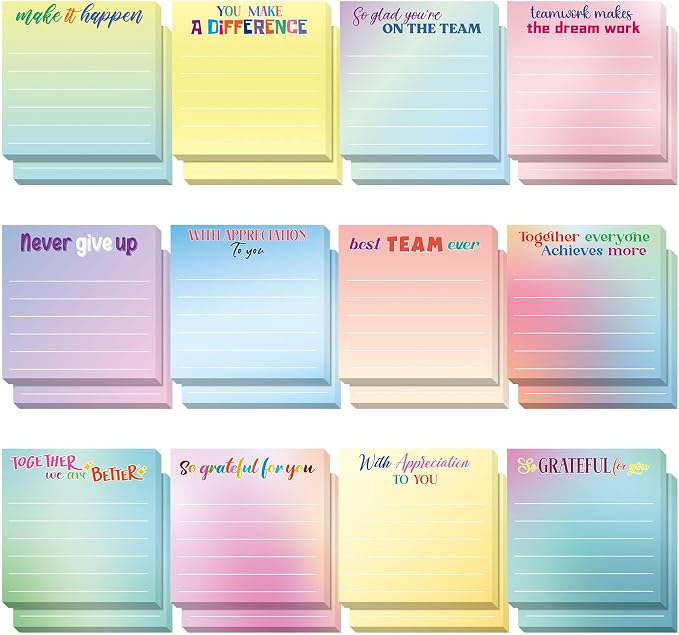 Yinder 24 Pcs Inspirational Sticky Notes, Back to School Supplies, Cute Motivational Sticky Notes Pad Employee Appreciation Gifts Bulk for Teacher Coworker Office 3 x 3'' (Thankful,Classic Color)