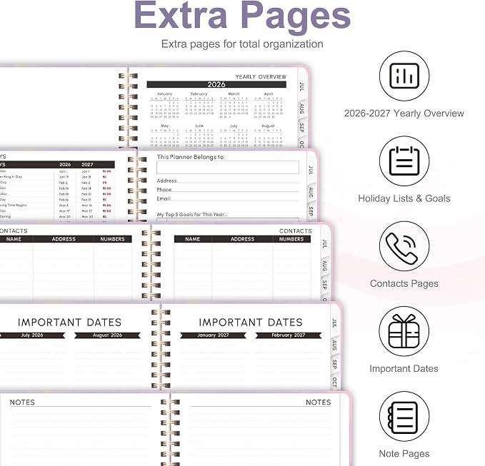 Planner 2026-2027, Weekly and Monthly Academic Planner, July 2026 - June 2027, Hardcover Calendar Agenda Book for School Year Planning, School Supplies for Teacher and Student, A5(6.3'' x 8.5'')