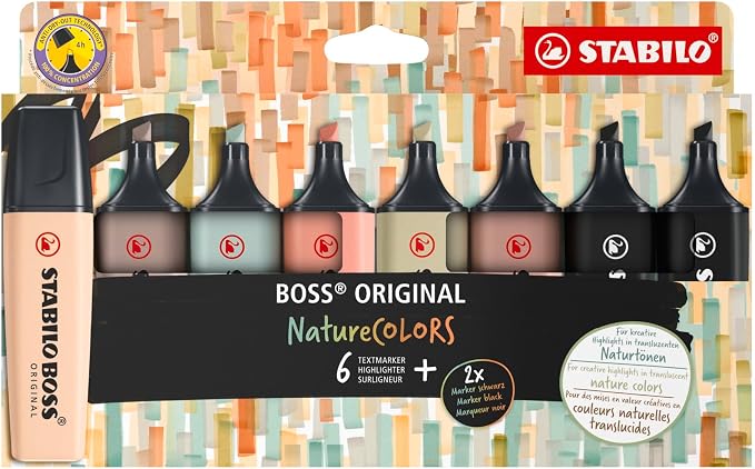 STABILO - BOSS ORIGINAL NatureCOLORS - Highlighter - Pack of 8 - Assorted colors