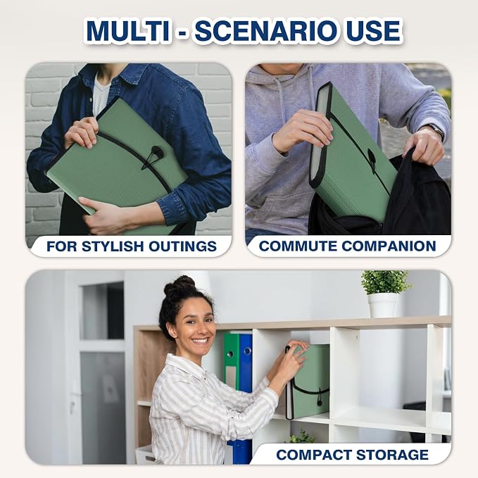 H4D 13-Pocket Accordion File Organizer, Expanding File Folder, Sage | Extra Back Mesh Pocket, Letter Size Paper, Pre-Printed and Customizable Labels, Expandable Document Organizer