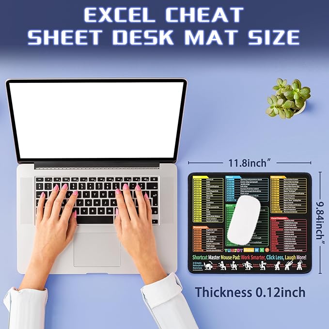 Excel Cheat Sheet Desk Pad - Mouse Pad - Excel Cheat Sheet Desk Mat, Non-Slip Base Mousepad Suitable for Office, Computer Games, Desk Mat and More (11.8" x 9.84")