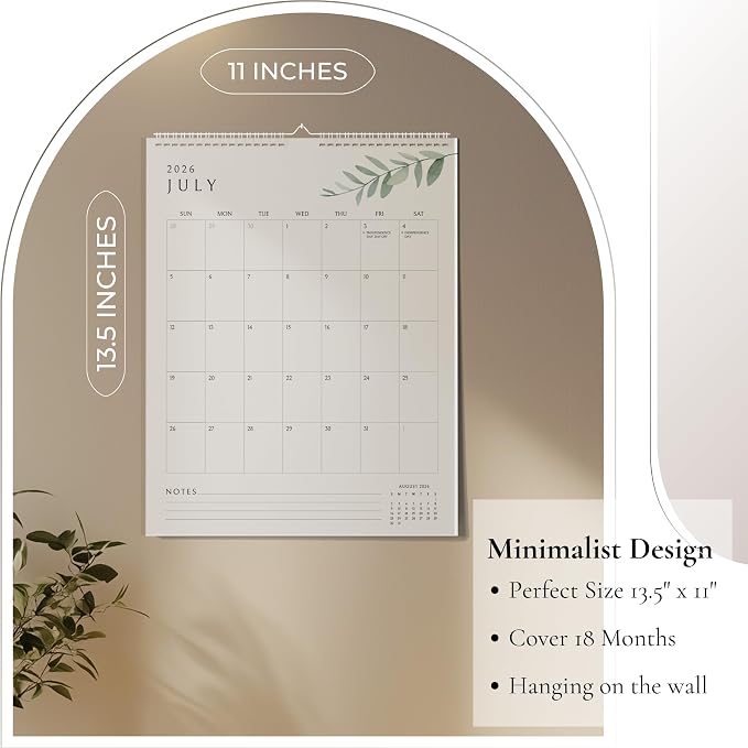 Vertical Greenery Wall Calendar 2026-2027, 18 Months Calendar for Wall (January 2026 to June 2027) 11x13.5 Inches Calendar with Spiral Twin-Wire Binding