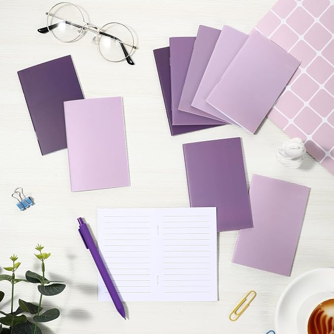 Eaasty 20 Set Mini Notebooks with Ballpoint Pens Bulk Back to School Gift Small Pocket Notepads Gradual Color Composition Journals and Pens for School Supplies Writing Notebooks (Purple Series Colors)