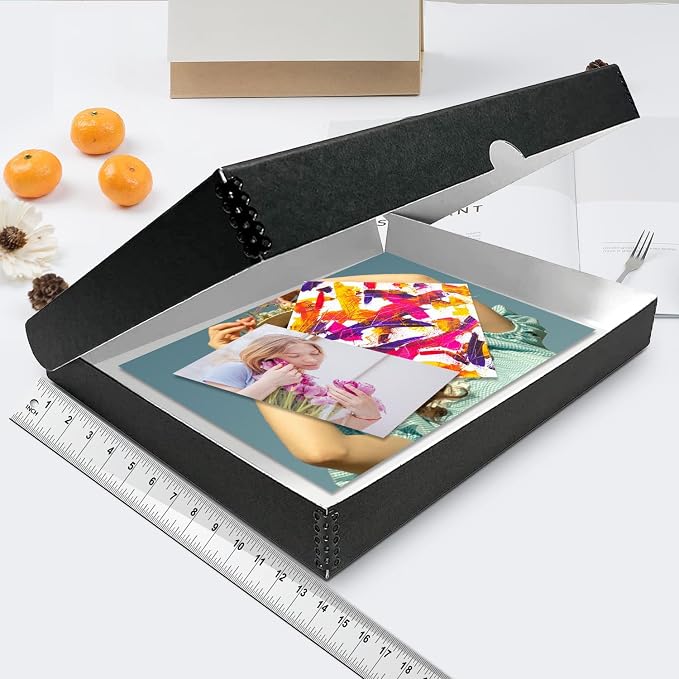 Lineco Clamshell Archival Storage Box, 13.5x19.5x1.75 In, Black, Pack of 2 | Acid-Free with Metal Edge Boxboard, Organize and Store Photos Documents Cards Negatives Magazine Prints Family Records DIY