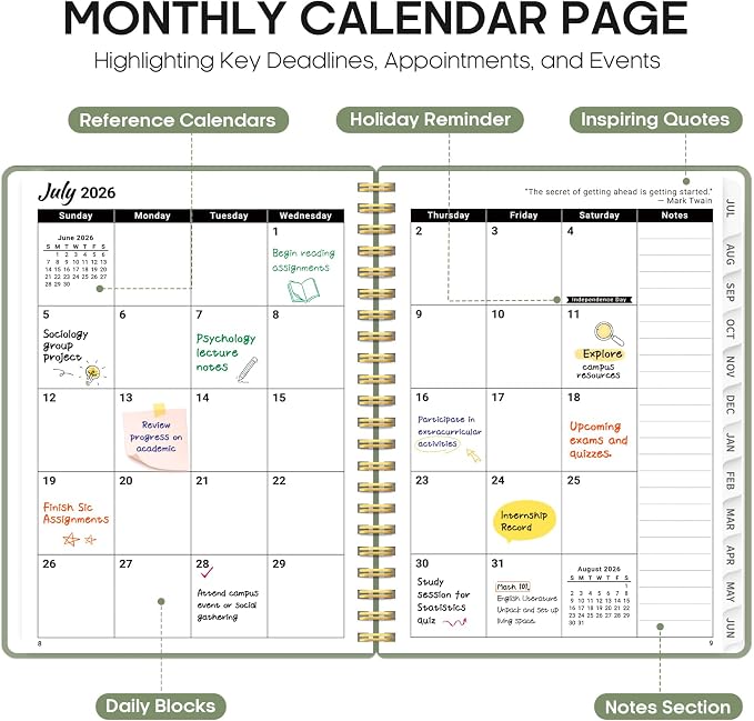 Planner 2026-2027, 8.5" x 11" Weekly and Monthly Academic Year Planner Calendar, July 2026 - June 2027, Hardcover Large School Planning Agenda With Tabs, Perfect for School & Office Supplies, A4, Green