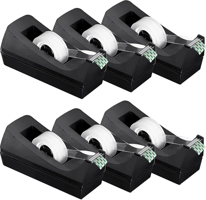 Transparent Tape with Dispenser 6 Pack Tape Dispensers Desk unweighted Non Skid Base Desktop Dispenser Bulk for Office Home School