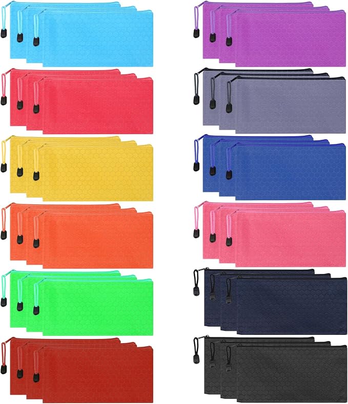 YOPCDJ 36pcs Pencil Pouch Bulk,Zipper Pouches,Waterproof Pencil Bags, Small Organizing Bags in 12 Colors for Classroom,Office Supplies Storage and Travel Accessories