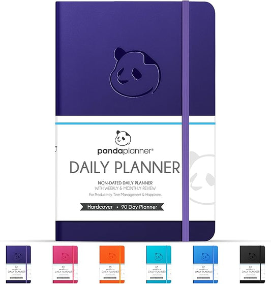 Panda Planner Classic A5 Undated Daily Planner 2026-2027, 8.25x5.75 Purple | Hourly schedule, to do list, habit tracker, gratitude journal, quarterly layout, 100 GSM paper