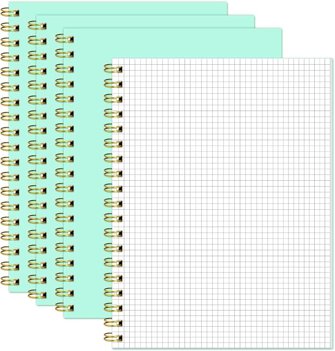 Graph Spiral Notebook-B5 Grid Journal 7.48" X 10.18",Mint Green Hardcover Graph Paper Notebooks 4 Pack 160 Pages 100GSM for Note Taking Engineering Graphing Work School Supplies