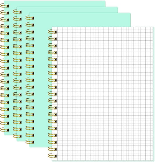 Graph Spiral Notebook-B5 Grid Journal 7.48" X 10.18",Mint Green Hardcover Graph Paper Notebooks 4 Pack 160 Pages 100GSM for Note Taking Engineering Graphing Work School Supplies