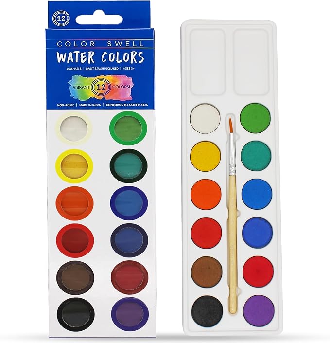 36 Packs of Dry Watercolors with Wood Brushes 12 Washable Colors