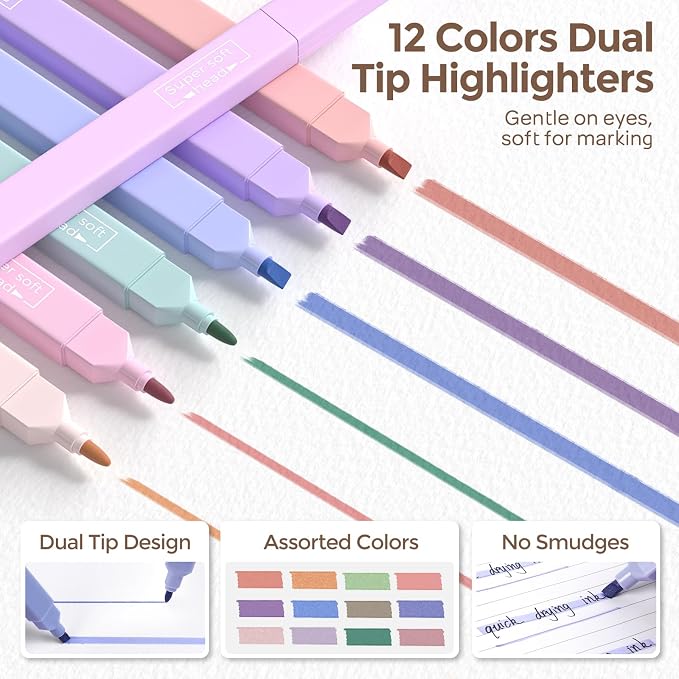 Nicpro School Supplies Stationary Set with Pencil Case, 39 PCS Cream | Back to Schoo Supplies, Pen Case with 12 Highlighter, 5 Gel Pen, 6 Mechanical Pencil, Essentials for College, Nursing Student