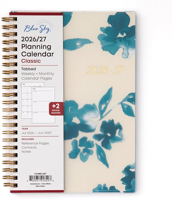 Blue Sky 2026-2027 Weekly & Monthly Academic Planner, 5"x8", Bakah Blue | July 2026 - June 2027, Flexible Cover, Wirebound, Laminated Tabs, Academic Year