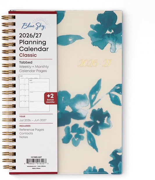 Blue Sky 2026-2027 Weekly & Monthly Academic Planner, 5"x8", Bakah Blue | July 2026 - June 2027, Flexible Cover, Wirebound, Laminated Tabs, Academic Year