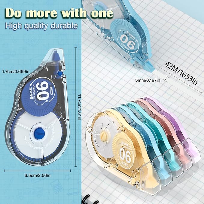 CHANGLi Extra-long Precision White Correction Tape 10-PACK–Instant Coverage, 90° Rotating Tip – 5mm / 0.2” Wide, 42Metre / 137FT Long