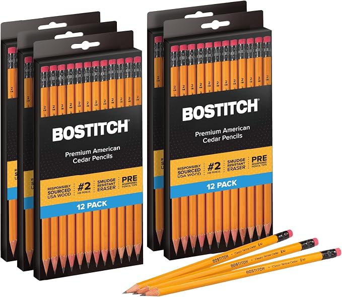 Bostitch Office Premium #2 Pencils, American Cedar Wood, Pre-Sharpened, HB Graphite, 60-Pack