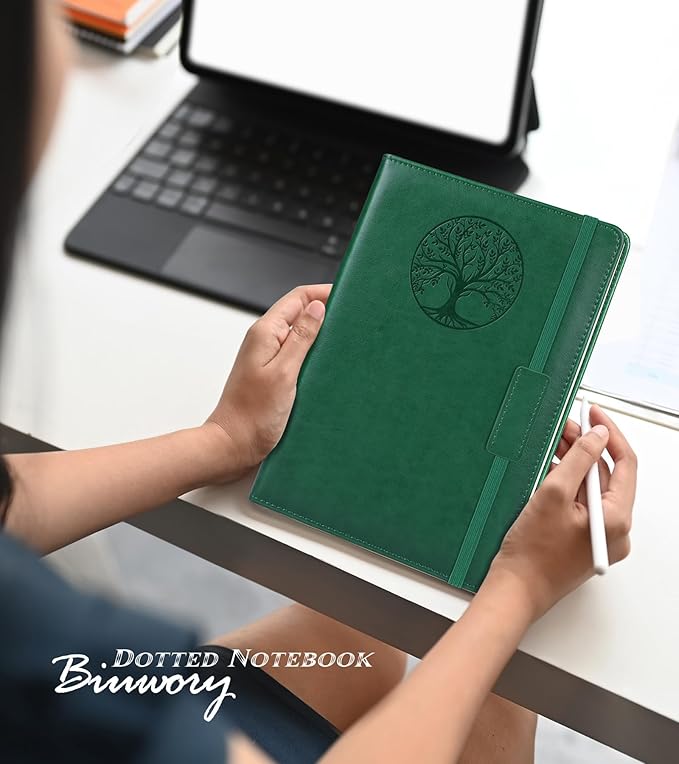 Biuwory Dotted Journal Notebook, 140 Dot Grid Pages, Medium 5.7"×8.3" | A5 Hardcover Vintage Leather Journal for Women Men, Dot Grid Paper Notebook for Work School Travel, Bullet Journaling Writing