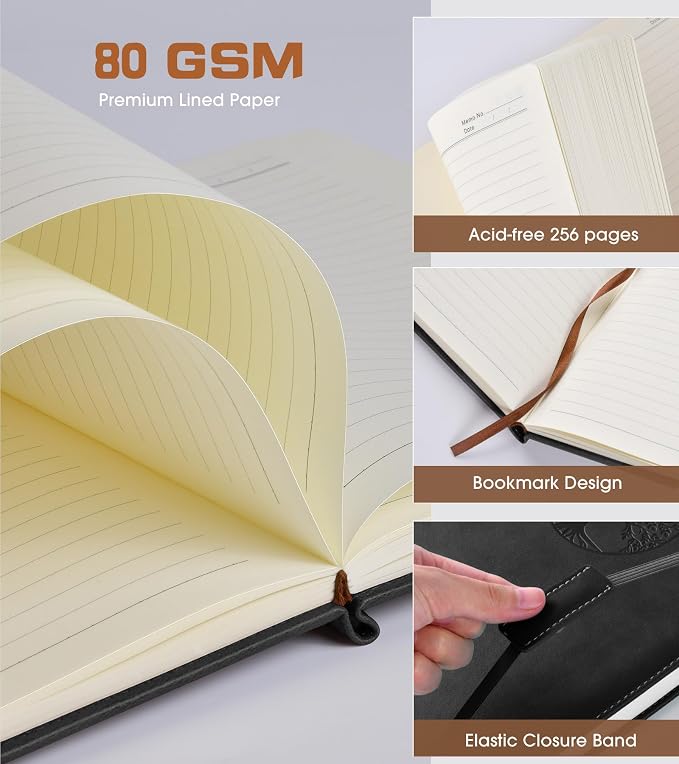 Biuwory Leather Journal Notebook,256 Thick Lined Pages,Hardcover 5.7"×8.3" | Vintage Journal for Women Men,Work,School,Business,Travel Diary,Note taking,College Ruled Writing,Daily Journaling Notebook