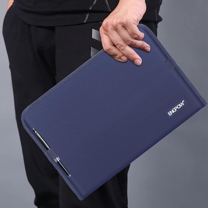 ENGPOW Expanding File Folder,Fireproof 13 Pockets Document Organizer Bag | Accordion File Organizer with Zipper＆Labels,Portable Home Travel Safe Storage for Important Files,Papers,Letter Size,Blue