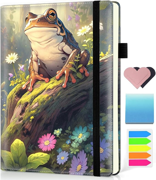 Hardcover Executive Notebooks, A5 PU Leather Lined Journal Notebook, 200 Pages Thick Paper Subject Notebooks for School,Work,Home Writing Business Notebook, Diary Book ， Frog