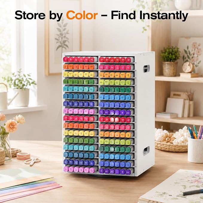 SANFURNEY Marker Organizer, 360° Rotating Alcohol Marker Storage 384 Pencil Holder, Organizer Holder for Desk Arts and Crafts Organizer Storage for Desk Home School Office