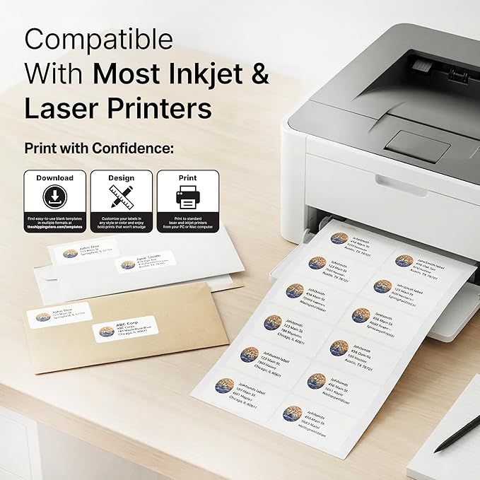 3" X 2" Matte White Printable Shipping Labels (500 Sheets, 5000 Stickers) Mailing and Address Labels, Product Packaging Stickers for Laser & Inkjet Printers - Spartan Industrial Template R011