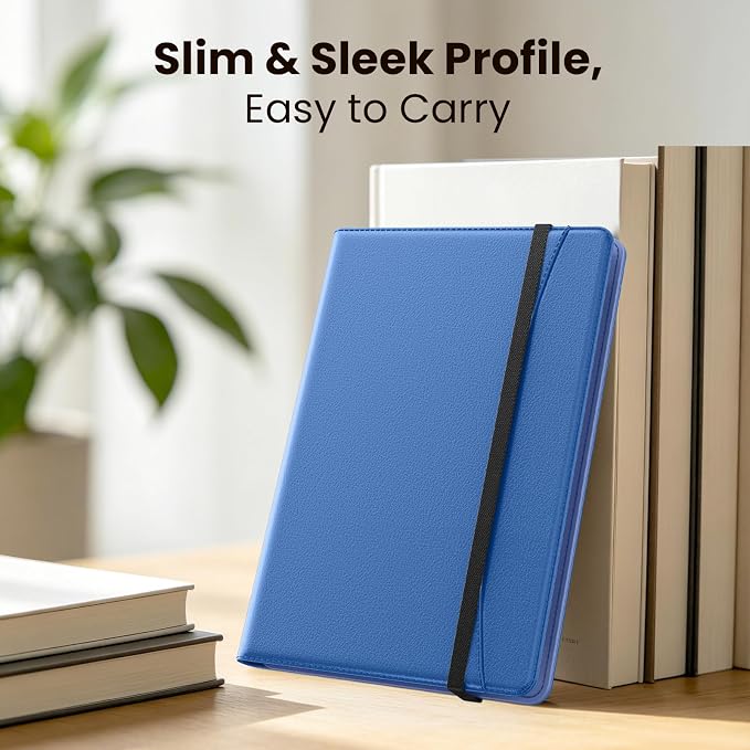 MoKo for Universal 11 inch Android Tablet Case with Pen Holder, Blue | Fits All 9.6-11 inch Tablets, Slim 360 Degree Rotating Cover, Multi-Angle Stand, Front Pocket, No fit iPad/NO back opening
