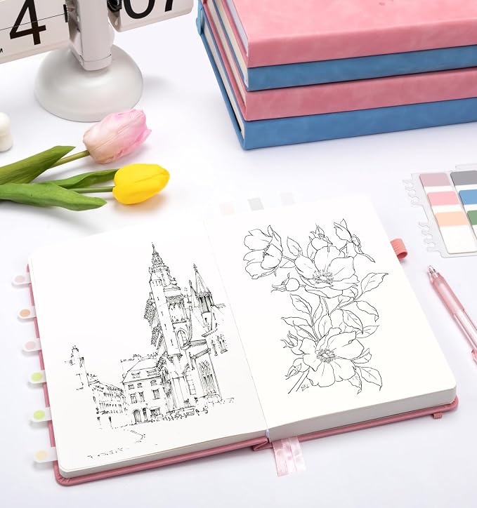 Blank Journal Notebook 365 Pages, A5 Leather Sketch Book for Drawing Women & Men, Hardcover Notebook with 100GSM Thick Paper, Sketchbook for Travel, Work, School, Note Taking