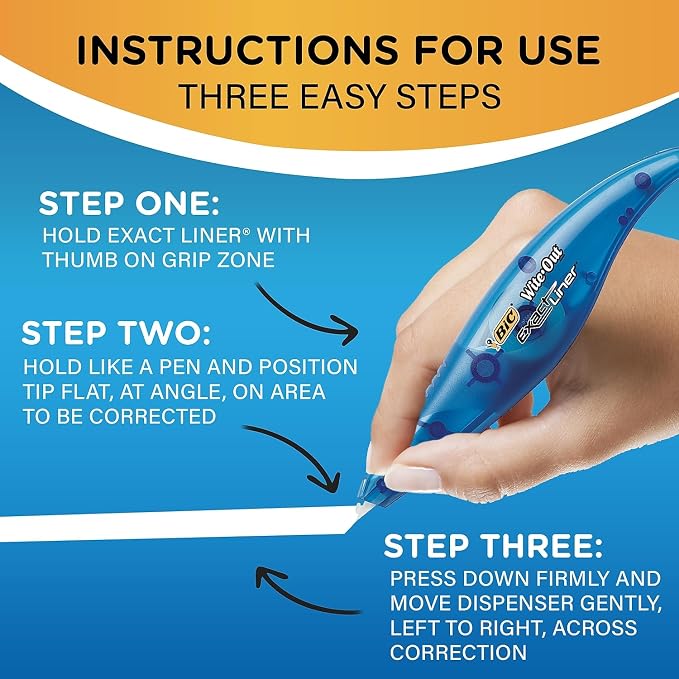 BIC WOELP21 Wite-Out Exact Liner Correction Tape, 1/5-Inch x 236-Inch, Blue/Orange, 2/Pack (BICWOELP21)