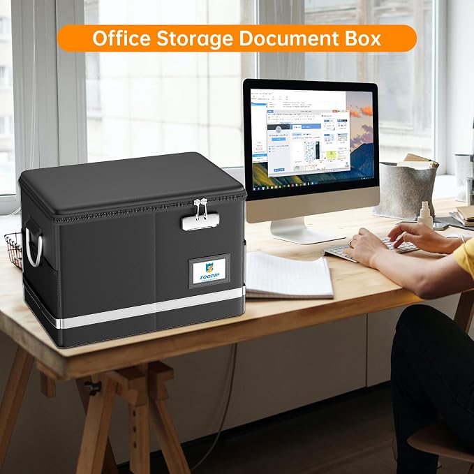 5200°F Fireproof Document Box, Foldable File Organizer with Lock | Fits Hanging Letter Legal Folders, Portable Home Office Travel Safe Storage, for Important Paper, Large Capacity, Black