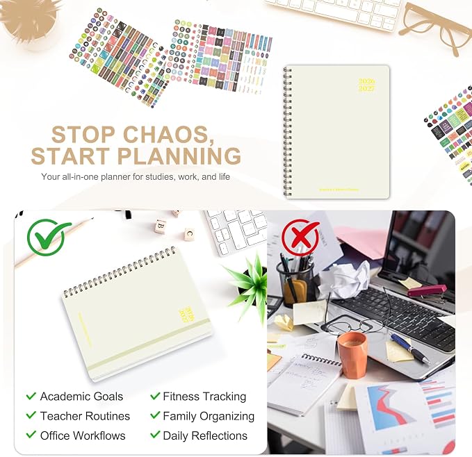 Planner 2026-2027, Weekly and Monthly Academic Planner, July 2026 - June 2027, Hardcover Calendar Agenda Book for School Year Planning, School Supplies for Teacher and Student, Letter Size(8.5'' x 11'')