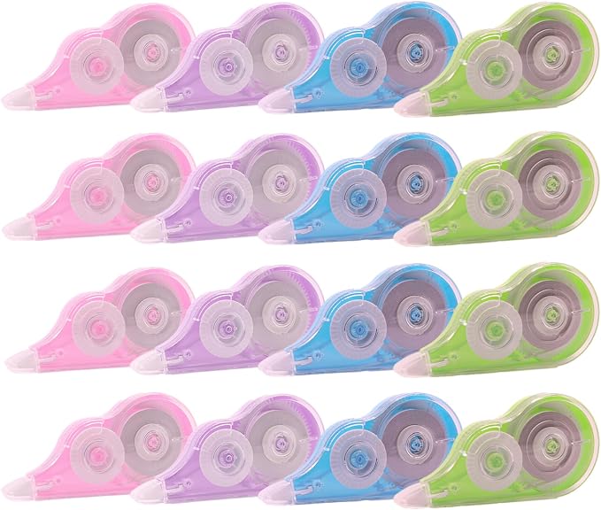 16 Pcs 39.4 Ft Colorful Correction Tape, White Wrong Out Tape Roller Bulk for Noting, Teacher Supplies, School, Office and Home (4 Colors)