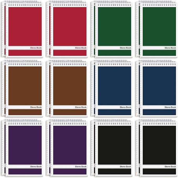 24 Pack Steno Pads 6 x 9 in Spiral Top Notebook Bulk 6 Assorted Color Note Pad 60 Sheets Gregg Rule Writing Paper Steno Notebooks for Students Teachers Men Women Professionals Office School Recording