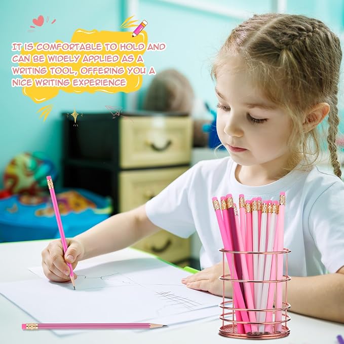 24 Pcs Round Pencils with Eraser 2 HB Cute Pencils Bulk for School Graphite Wood Color Unsharpened Pencil for Drawing Sketching Wedding School Teacher Supplies Student Reward(Light Pink)